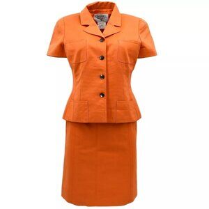 Chanel Setup Suit Jacket Skirt Orange